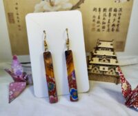Boucles d'oreilles pendantes ambré motif floral rouge japonais